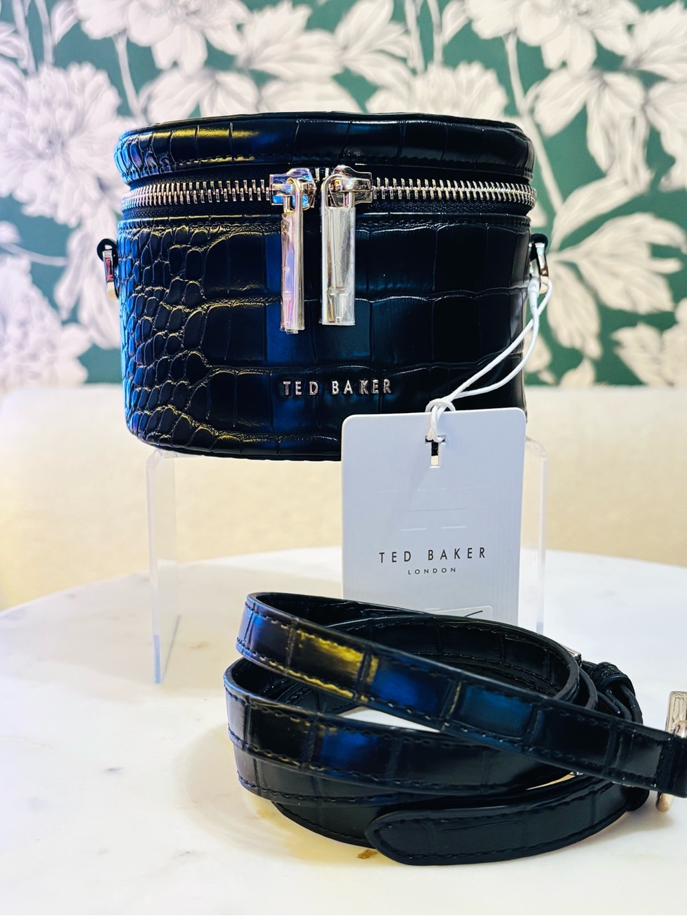 Ted Baker Black Croc-Embossed Round Crossbody Bag NWT